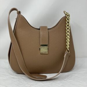 Divina Firenze Shoulder Bag Tan Leather Handbag ITALY Gold Tone Chain Clasp EUC